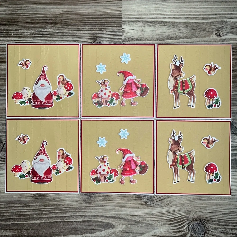 Festive Gnome Holiday Card Set of 6 With Envelopes Square 5.5” x 5.5”